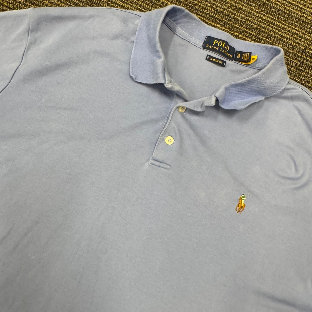 Polo Ralph Lauren Polo Shirt‎ Mens XL Light Blue Good Classic Fit Short Sleeve